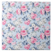 Shabby Chic Pastel Roze Rozen Patroon Tegeltje (Voorkant)