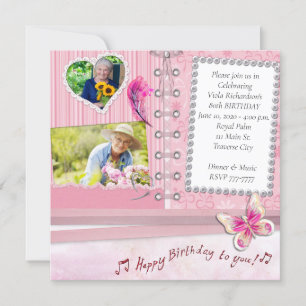 Shabby Chic Photo Anniversaire Fête Invitation