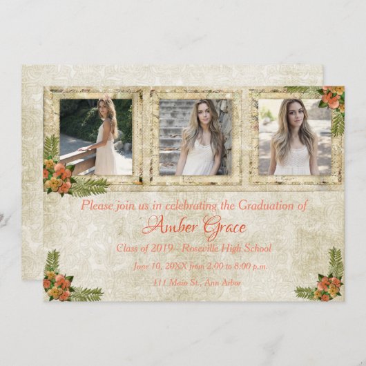 Shabby Chic Photo Graduation Party Invitation (Devant / Derrière)