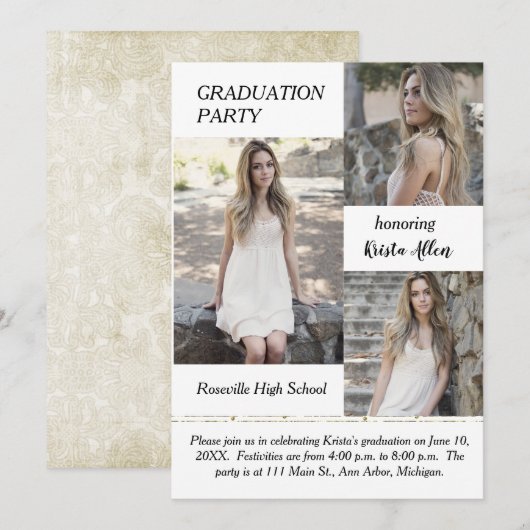 Shabby Chic Photo Graduation Party Invitation (Devant / Derrière)