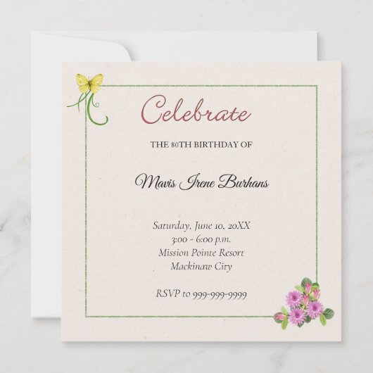 Shabby Chic Photo Invitation à la fête d'anniversa (Dos)