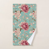 Shabby Chic Pink and White Florals on Teal (Serviette à main)