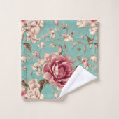 Shabby Chic Pink and White Florals on Teal (Gant de toilette)