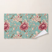Shabby Chic Pink and White Florals on Teal (Serviette à main)