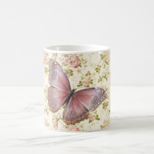 Shabby Chic Pink Butterfly Koffiemok (Center)