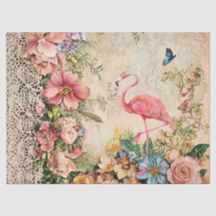 Shabby Chic Pink Flamingo Bloemen Decoupage Tissuepapier