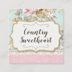 Shabby Chic Pink Floral  Boutique Social Vierkante Visitekaartje