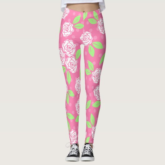 Shabby Chic Pink Floral Leggings (Voorkant)
