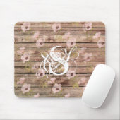 Shabby Chic Pink Floral Pattern Monogram Muismat (Met muis)