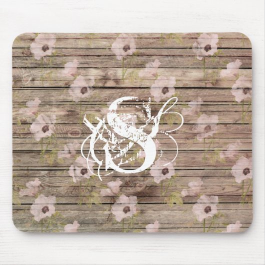 Shabby Chic Pink Floral Pattern Monogram Muismat (Voorkant)
