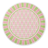 Shabby Chic Pink & Green Damask Keramische Knop (Voorkant)