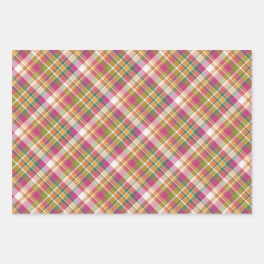 Shabby Chic Pink Oranje Green White Gingham Inpakpapier Vel (Voorkant)