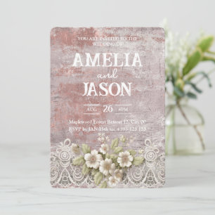 Shabby Chic Pink Paint Lace Wedding Invitation Kaart