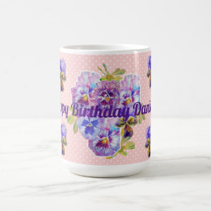Shabby Chic  Pink Pansy florale Dot Mok