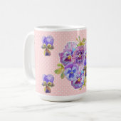 Shabby Chic  Pink Pansy florale Dot Mok (Voorkant links)