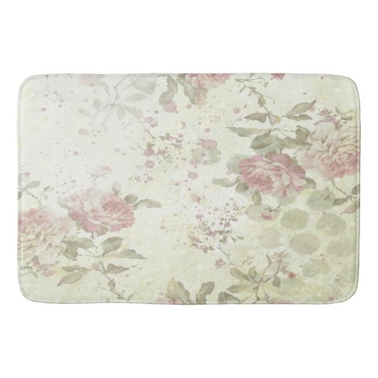 Shabby Chic Pink Rose Bloemen Badmat (Voorkant)