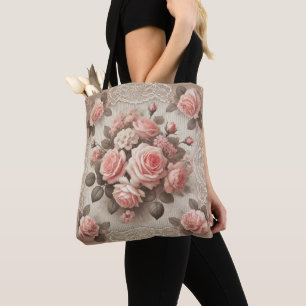 Shabby Chic Pink Rose Bloemen Draagtas
