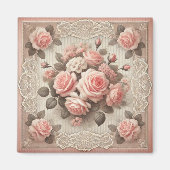 Shabby Chic Pink Rose Bloemen Magneet (Voorkant)
