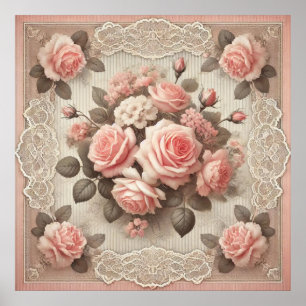  Shabby Chic Pink Rose Bloemen Poster