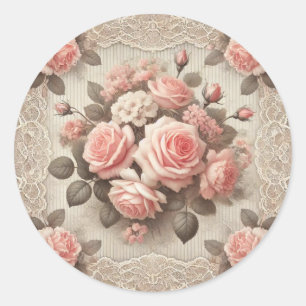  Shabby Chic Pink Rose Bloemen Ronde Sticker