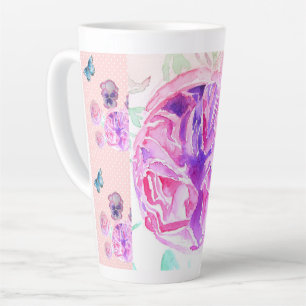 Shabby Chic Pink Rose Bloemen Spot Rozen Latte Mok