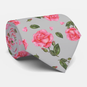 Shabby Chic Pink Rose Botanische illustratie Stropdas