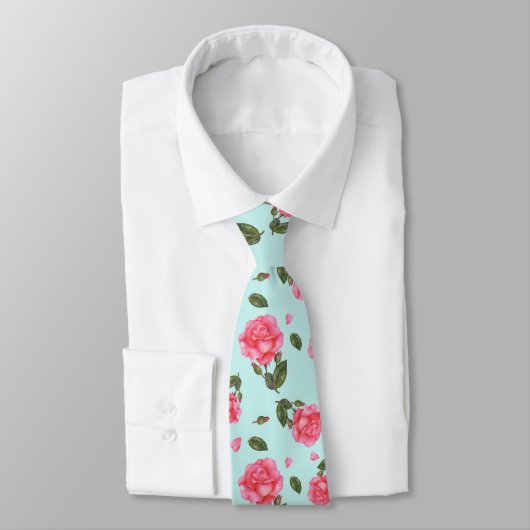 Shabby Chic Pink Rose Botanische illustratie Stropdas (Gebonden)