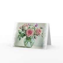 Shabby Chic Pink Rose Floral Blank Card
