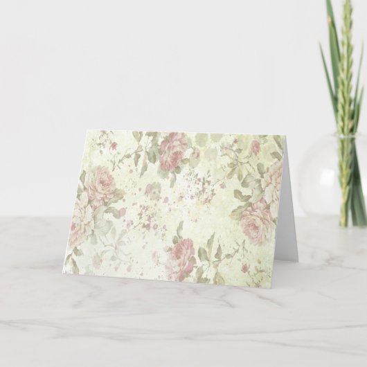 Shabby Chic Pink Rose Floral Kaart (Voorkant)