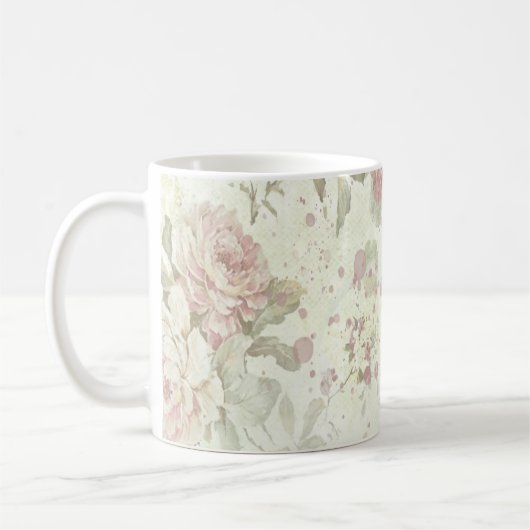 Shabby Chic Pink Rose Floral Koffiemok (Links)