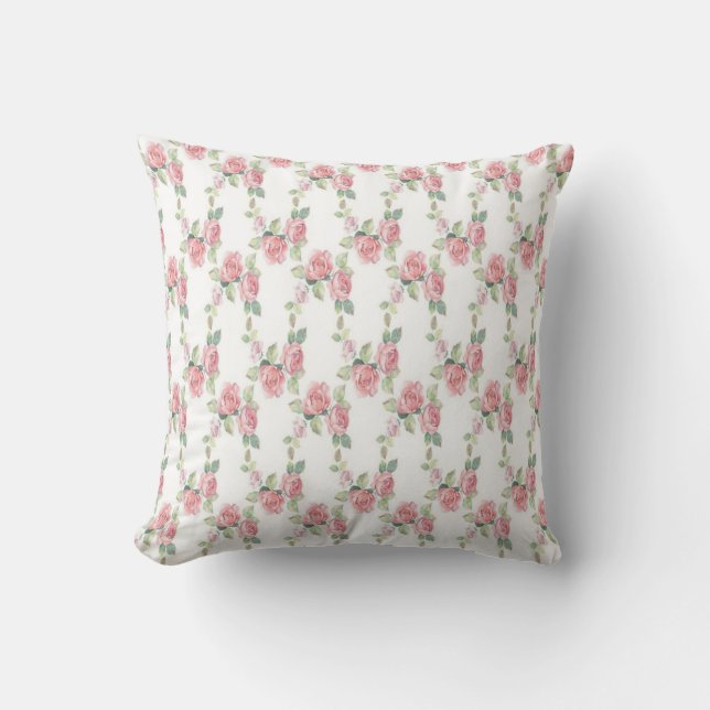 Shabby Chic Pink Rose Floral Kussen (Voorkant)