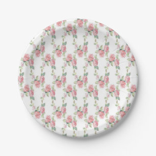 Shabby Chic Pink Rose Floral Papieren Bordje