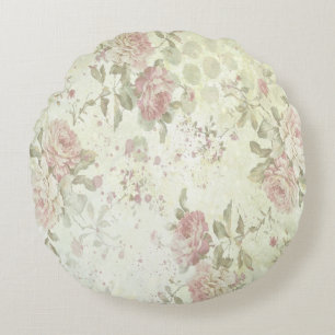 Shabby Chic Pink Rose Floral Round Pillow Rond Kussen