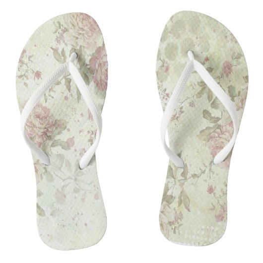 Shabby Chic Pink Rose Floral Teenslippers (Voetbed)