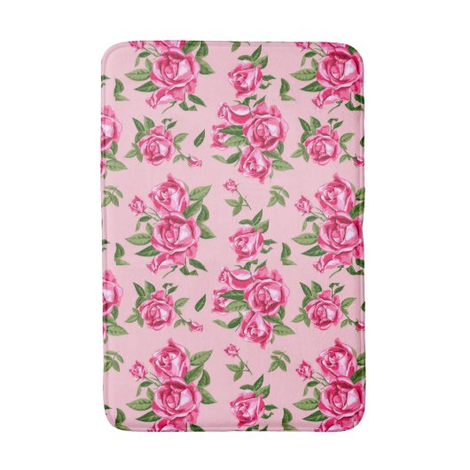 Shabby Chic Pink Rose Pattern-Rozen Badmat (Voorkant Verticaal)