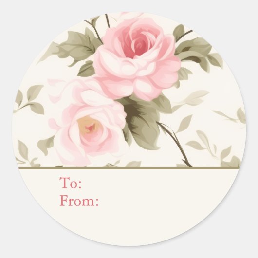 Shabby Chic Pink Roses Personalized To and From Ronde Sticker (Voorkant)