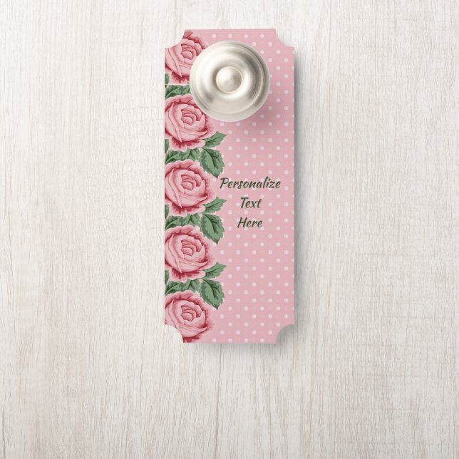 Shabby & Chic Pink Roses Polka Dots gepersonalisee (Op knop)