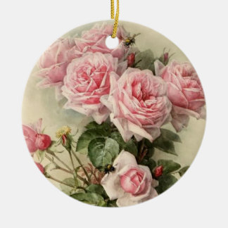 Shabby Chic Pink Victoriaans Rozen Keramisch Ornament