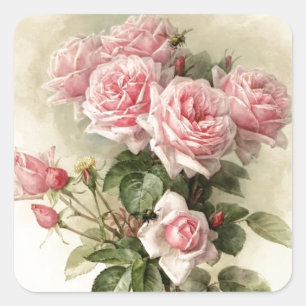 Shabby Chic Pink Victoriaans Rozen Vierkante Sticker