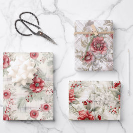  Shabby Chic Plaid Floral Berry Mix Inpakpapier Vel