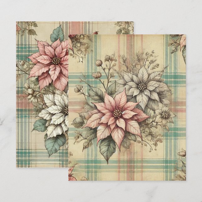 Shabby Chic Plaid Poinsettias Scrapbook Paper (Voorkant / Achterkant)