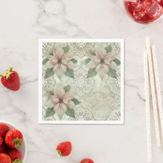 Shabby Chic Poinsettia en Lace Decoupage servetten