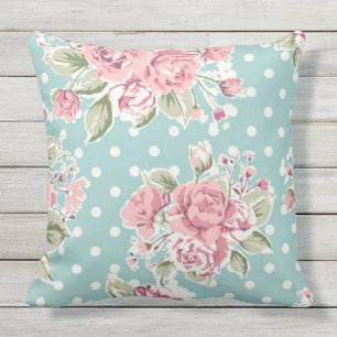 shabby chic, polka dots, roze rozen, , schattig, v buitenkussen