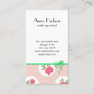 Shabby Chic, Polka Dots, Rozen - Roze rood Groen Visitekaartje