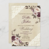 Shabby Chic Purple Faire-part de mariage dentelle  (Devant / Derrière)