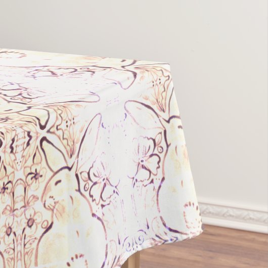 Shabby Chic Rabbit Tablecloth Ecru Floral Tafelkleed (Voorbeeld)