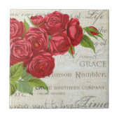  Shabby Chic Red Roses op Antiek script Tegeltje (Voorkant)