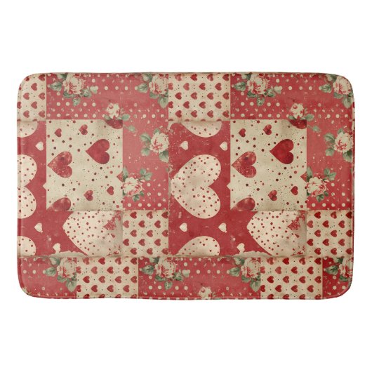 Shabby Chic Rood Patchwork Patroon Badmat (Voorkant)
