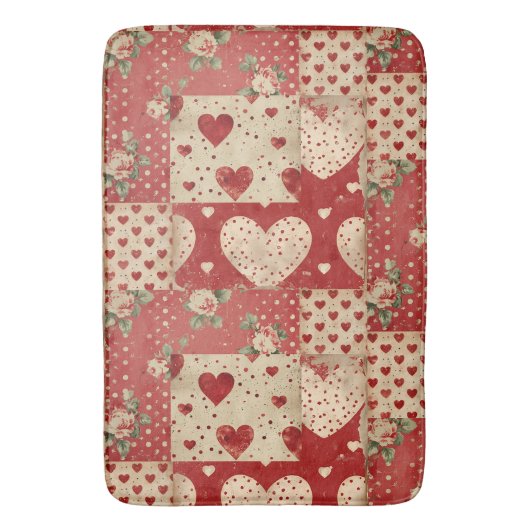 Shabby Chic Rood Patchwork Patroon Badmat (Voorkant Verticaal)