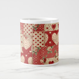 Shabby Chic Rood Patchwork Patroon Extra Grote Beker
